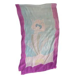 Vintage Floral Mid Print Shawl Silk Scarf Lightweight Neck Wrap Bandana Fashion